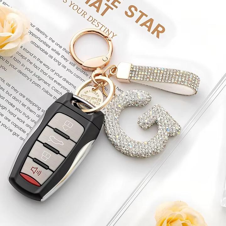 Actual product image Swissdetector Keyring with initial - G - Strass - Glitter - Silver