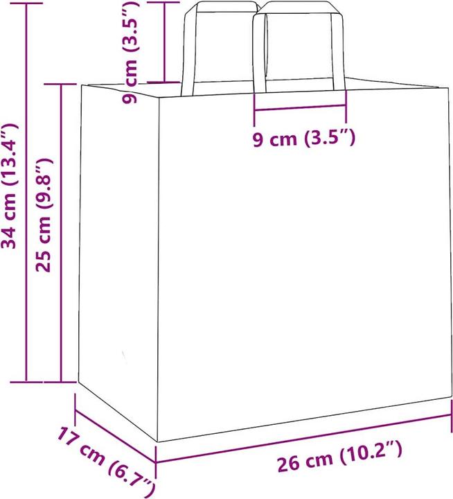 Produktbild VidaXL Kraftpapiertüten 250 Stk. mit Henkel Weiss 26x17x25 cm Papiertüte (Geschenktüte, 250 x)