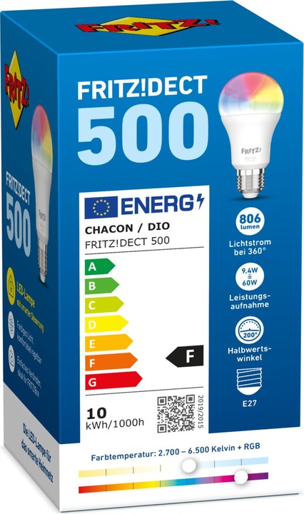 Image du produit AVM FRITZ!DECT 500 (E27, 9 W, 806 lm, 1 x, F)