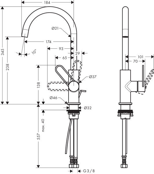 Actual product image Axor Uno Mitigeur monocommande de lavabo Uno 240, poignée, vidage escamotable, saill