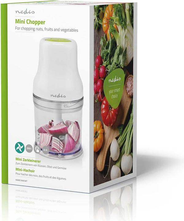 Produktbild Nedis KAMC100CWT Zerkleinerer für Lebensmittel 200 W 0.5 l Plastik 1-Speed Turbo Funktion Weiss (500 ml, 200 W)