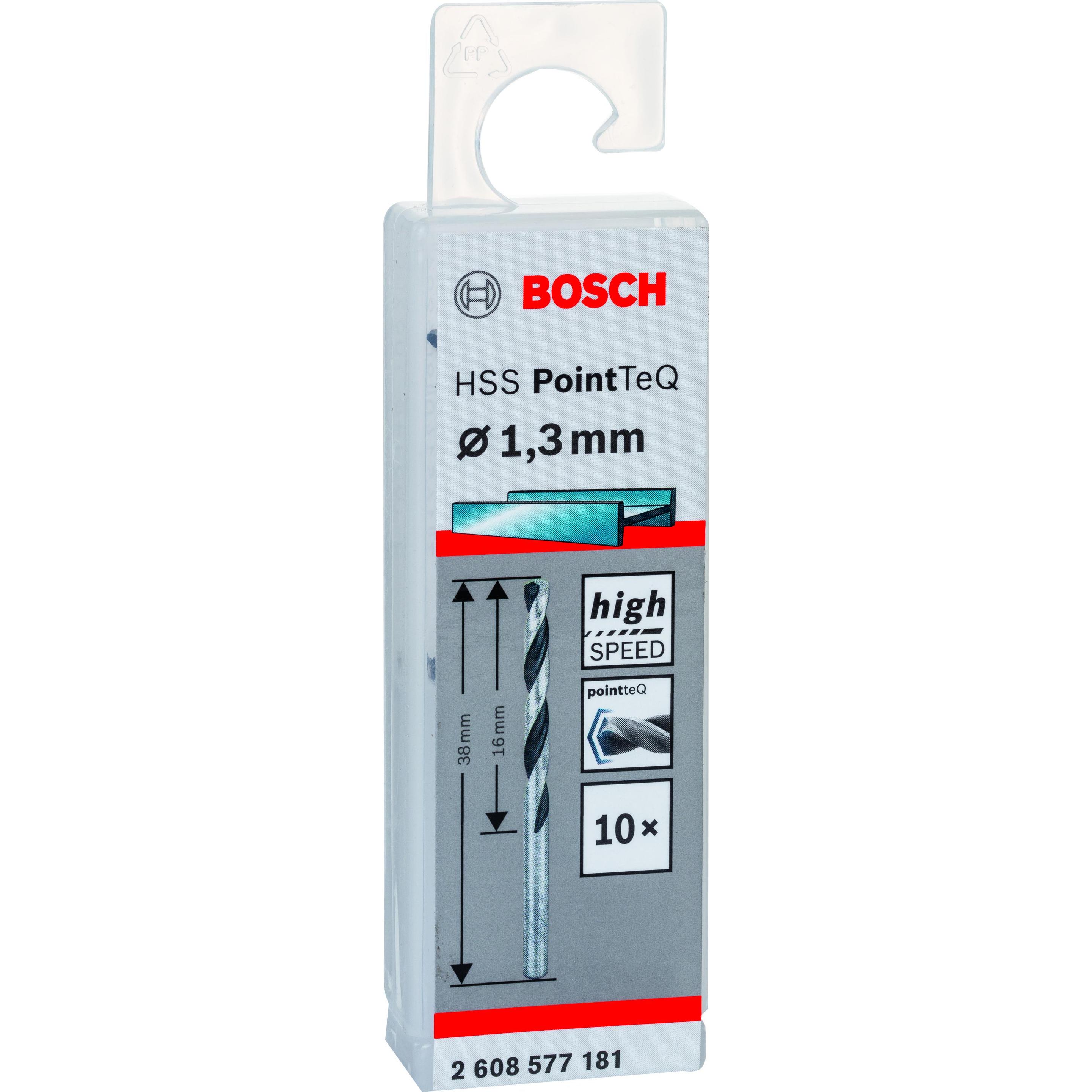 Thumbnail - Bosch Professional Zubehör, Bohrereinsatz, Metallspiralbohrer HSS PointTeQ, DIN 338, 1,3 mm, 10er-Pack (1.3 mm)