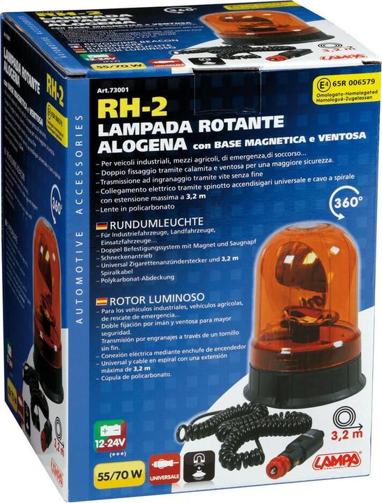 Image du produit Lampa Lampe de signalisation halogène avec fixation magnétique et par ventouse 12/24V