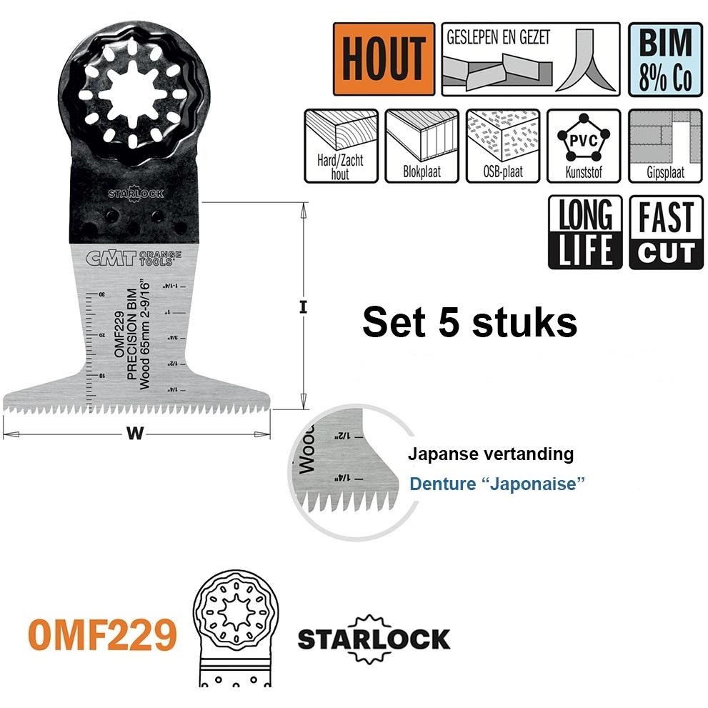 CMT, Lama, OMF229-X5 Multitool Sägeblatt (japanische Zähne) für Holz 65 mm 5 Stück