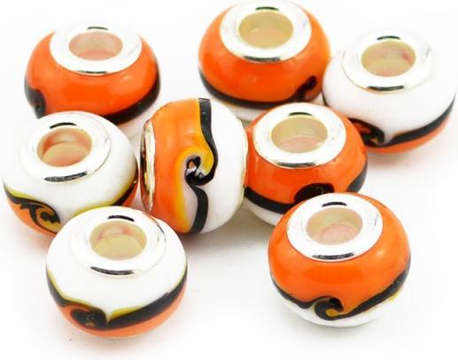 Produktbild Hermex Glas Bead versilbert 925 - Silbrig Orange (Silber 925 Oberfläche und eine Materialmischung aus Metalllegierung und Glas)