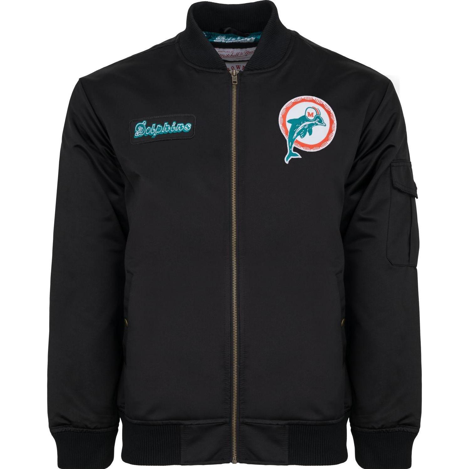 Mitchell & Ness, Herren, Jacke, M&N Heavyweight Bomber Jacke NFL Miami Dolphins - S (S), Schwarz, S