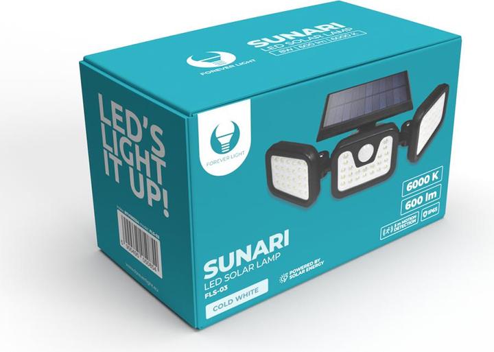Produktbild Forever Light SUNARI Solarlampe LED FLS-03 74*SMD PIR 8W 600lm 6000K 2400mAh Li-Ion (600 lm, IP65)