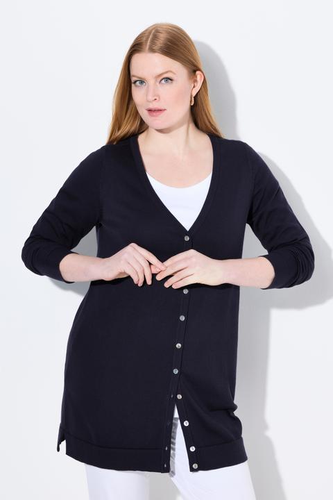 Produktbild Ulla Popken Long-Strickjacke, V-Ausschnitt, Langarm, Pima Cotton (58)