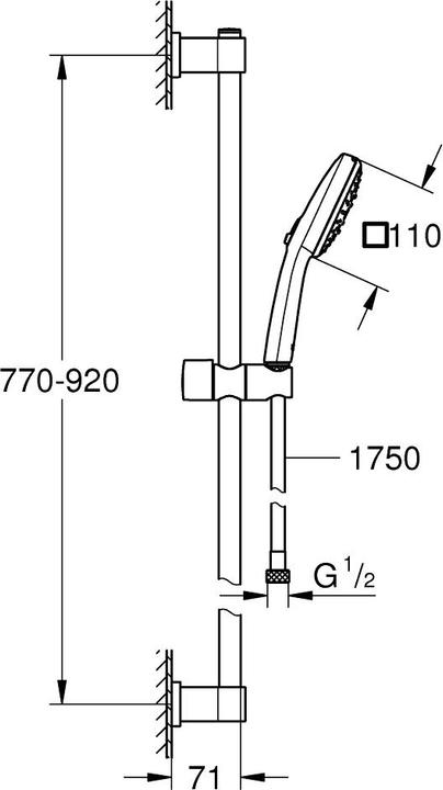 Produktbild Grohe Vitalio Comfort 110 QuickFix Brausestangenset, kleben oder bohren, Länge 900mm, wassersparend, 3 Str