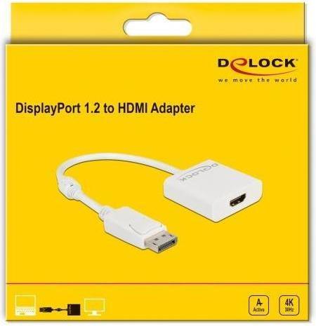 Productafbeelding Delock Adapter DisplayPort 1.2 mannelijk naar HDMI vrouwelijk 4K Actief wit (HDMI, 20 cm)