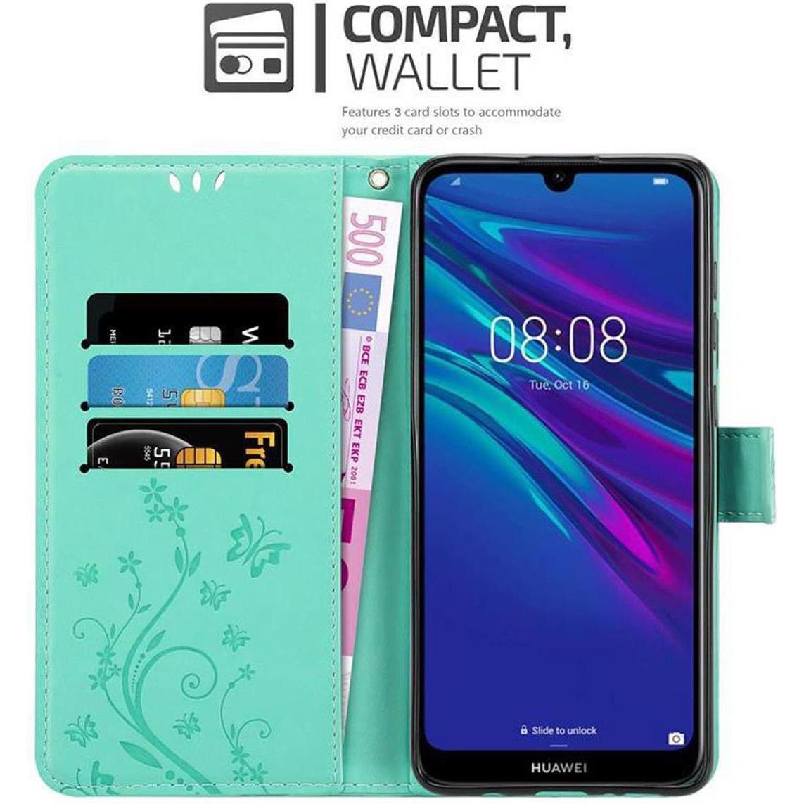 Thumbnail - Cadorabo Flower Book Cover (Huawei Y6 (2019)), Smartphone Hülle, Türkis