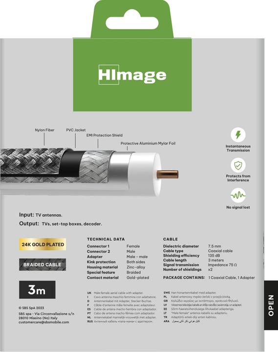 Actual product image SBS HIMAGE TV / Radio Antennenkabel 135dB, 3m (135 dB, Antenna cable)
