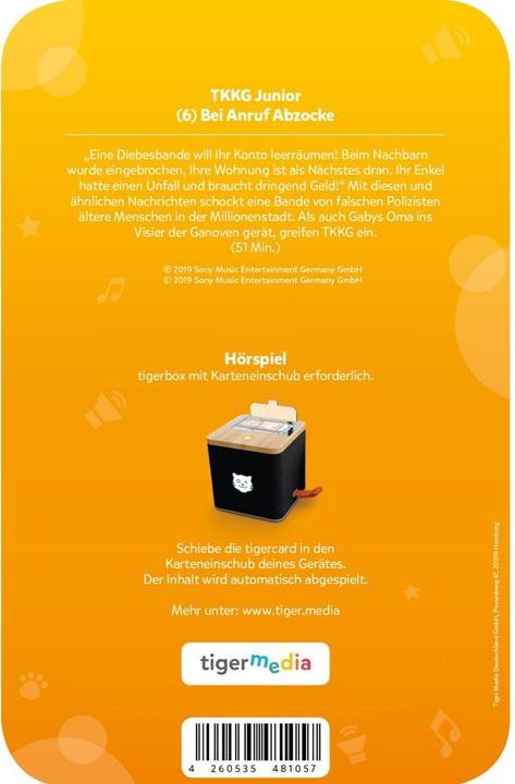 Actual product image Tigermedia Tigercard TKKG Junior When call rip-off (German)