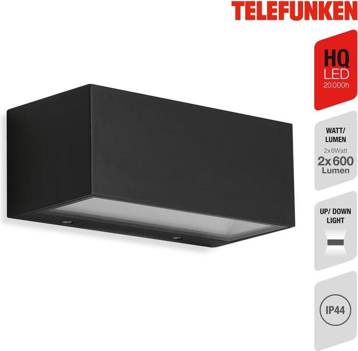 Image du produit Telefunken Applique murale LED d'extérieur, noir, 1xLED platine/12W (1200 lm, IP44)
