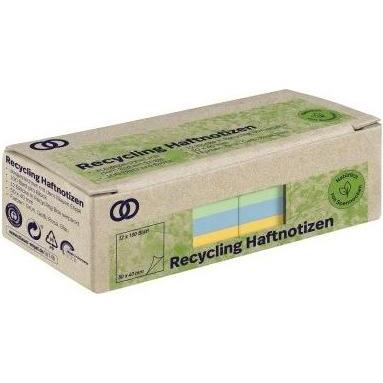 Soennecken, Haftnotiz, Haftnotiz oeco Recycling 50 x 40 mm (B x H) grün gelb rosa blau 100 Bl./Block 12 Block/Pack. (50 ...