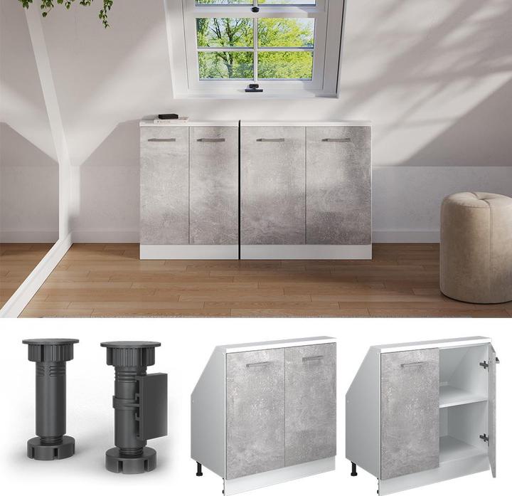 Produktbild Vichy Dachschrägenschrank Rion, Beton/Weiss/Weiss, mit 2 Türen (46 x 46 x 81.60 cm)