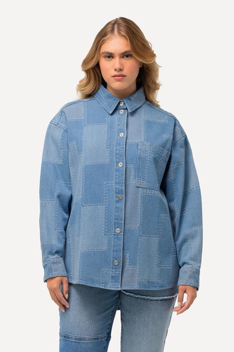 Actual product image Ulla Popken Patchwork Denim Button Down Blouse (46, 48)