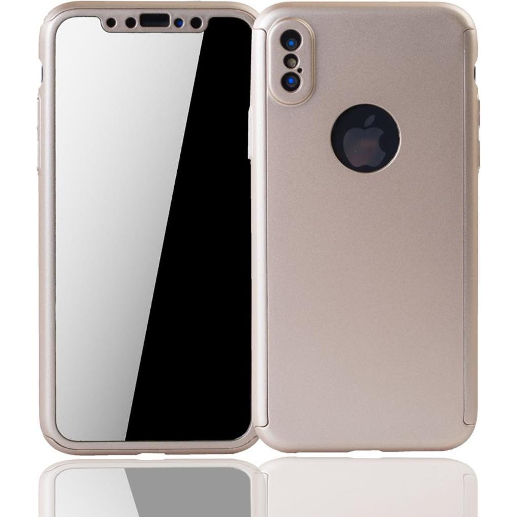König Design Hülle Handy Schutz für Apple iPhone XS Full Case Cover Displayschutz Bumper Gold (Apple iPhone XS), Smartph...
