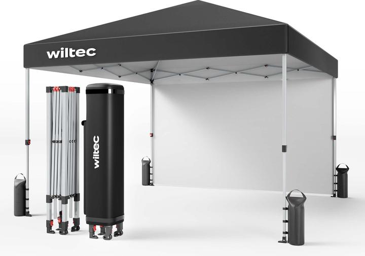 Wiltec Faltpavillon 3x3m grau Räder Gartenpavillon Partyzelt Pavillon Camping (300 cm, 300 cm)