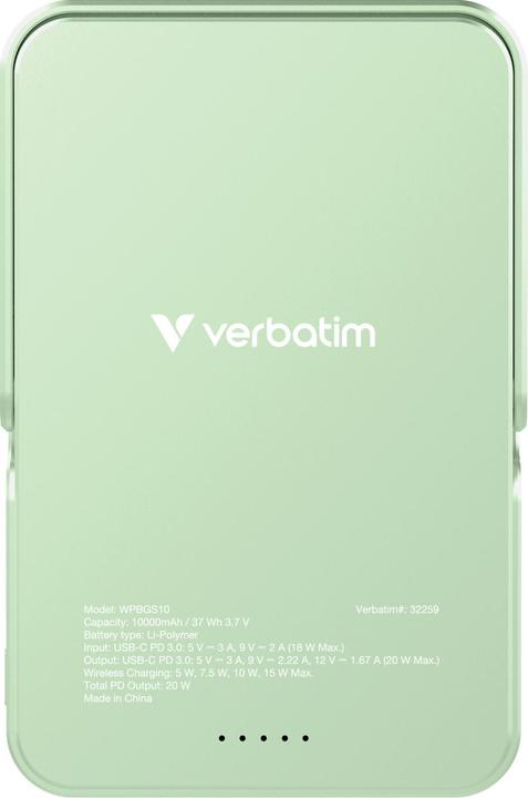 Actual product image Verbatim Powerbank 10000 mAh Green (10000 mAh, 20 W, 37 Wh)