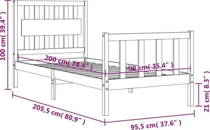 Produktbild VidaXL Massivholzbett mit Kopfteil 4FT6 Double (135 x 190 cm)