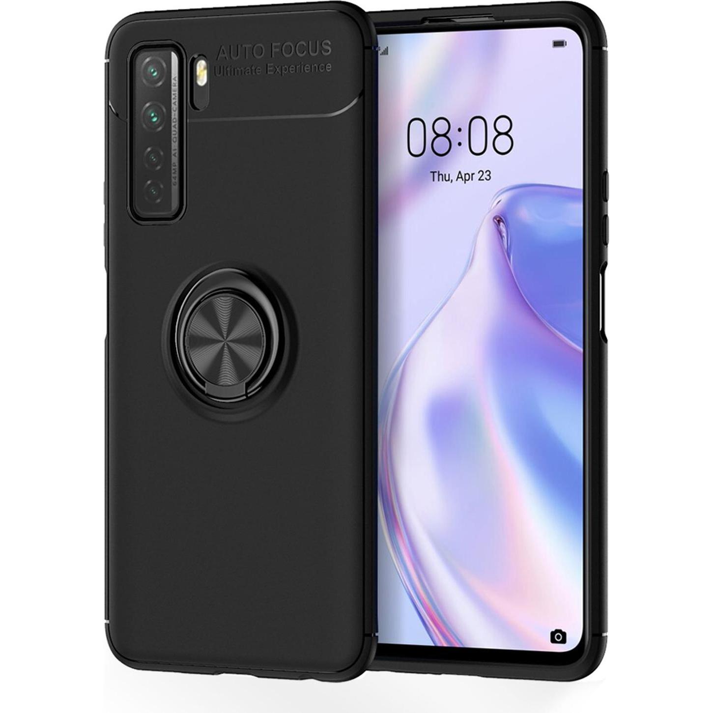 Nalia Ring Hülle (Huawei P40 Lite), Smartphone Hülle, Schwarz
