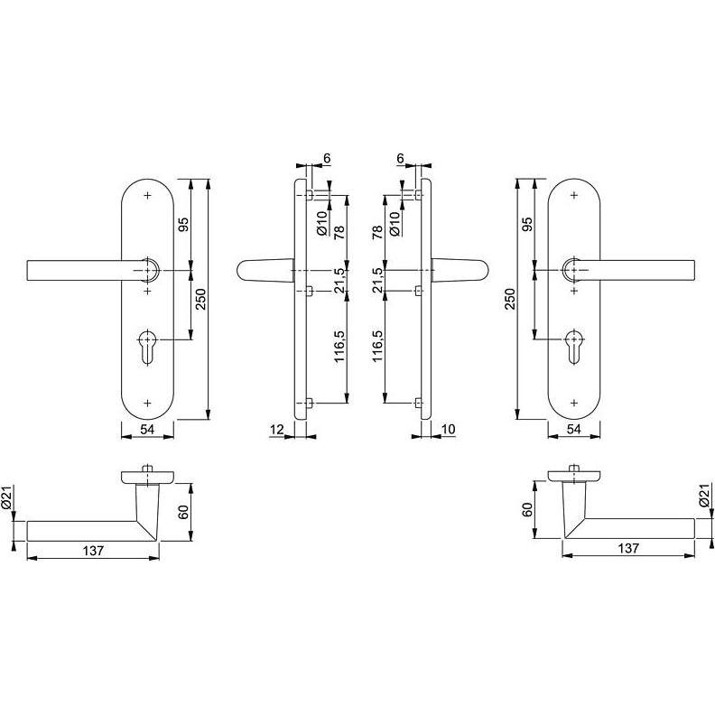 Thumbnail - Hoppe, Türgriff + Fenstergriff, Schutzgarnitur Amsterdam 1400/3331/3310 Aluminium F1 92 mm 67-72 mm (Türgriff)