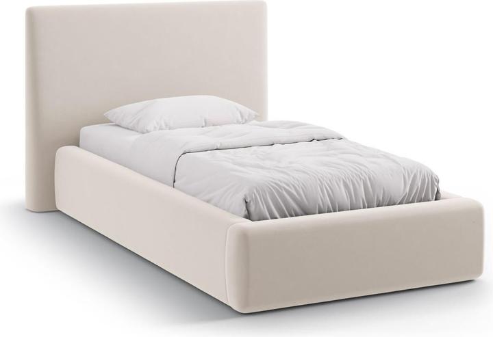 Micadoni Velvet Storage Bed With Headboard, "Amy", Ivory, 220x130x95 Made in Europe (90 x 200 cm)