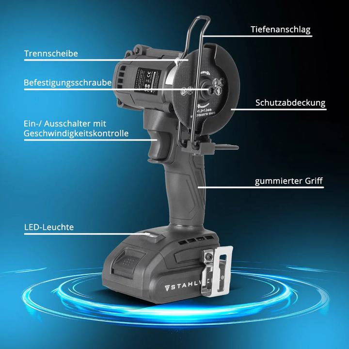 Produktbild Stahlwerk Mini-Akku-Winkelschleifer MAW-20 ST – 2 Ah Akku, leistungsstarker Handwinkelschleifer (76 mm)