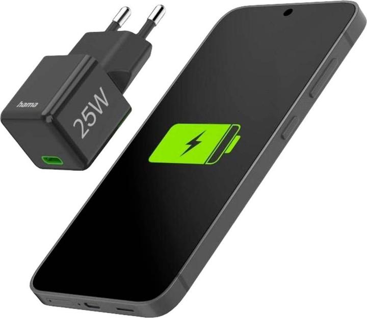 Produktbild Hama Schnellladegerät, USB-C, PD/Qualcomm®, Super-Mini-Charger, 25 W, Schwarz (25 W, 1 Port)