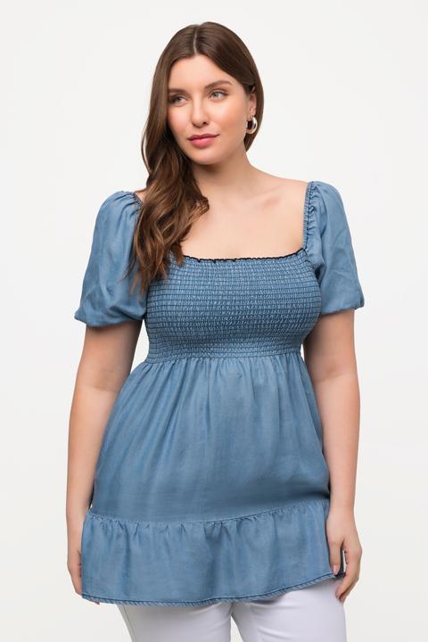 Actual product image Ulla Popken Carmen Neckline, longline smocked blouse (42, 44)