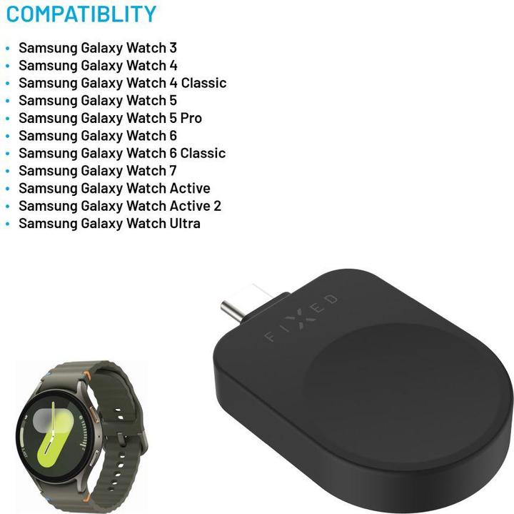 Actual product image Fixed USB-C Charging Adapter for Samsung Galaxy Watch compatible with Powerstation Uni, black