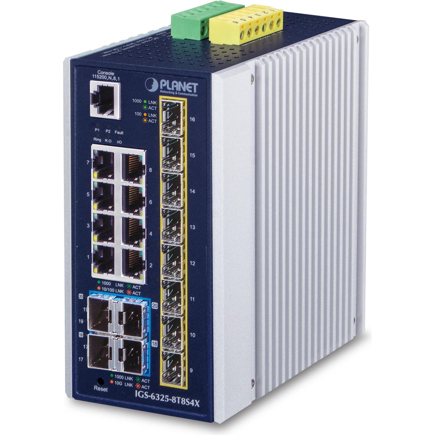 Planet IP30 Industrial L3 8-Port (8 Ports), Netzwerk Switch, Blau, Weiss