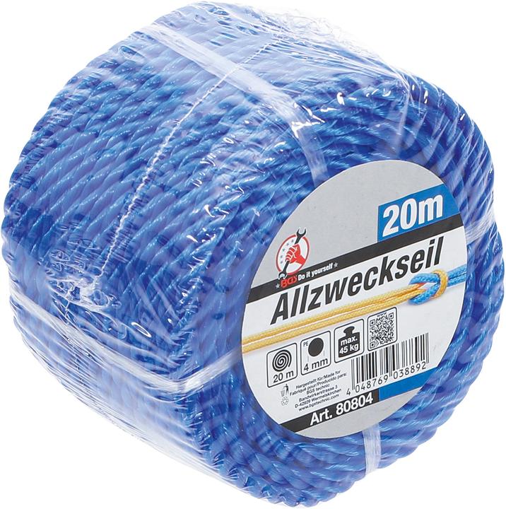 Image du produit BGS Corde en matière plastique / utilisation universelle 4 mm x 20 m bleu