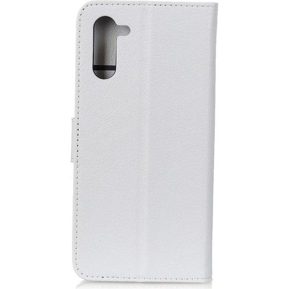 MU Classic Litchi Leder Bookcover Series (Realme 6 Pro), Smartphone Hülle, Weiss