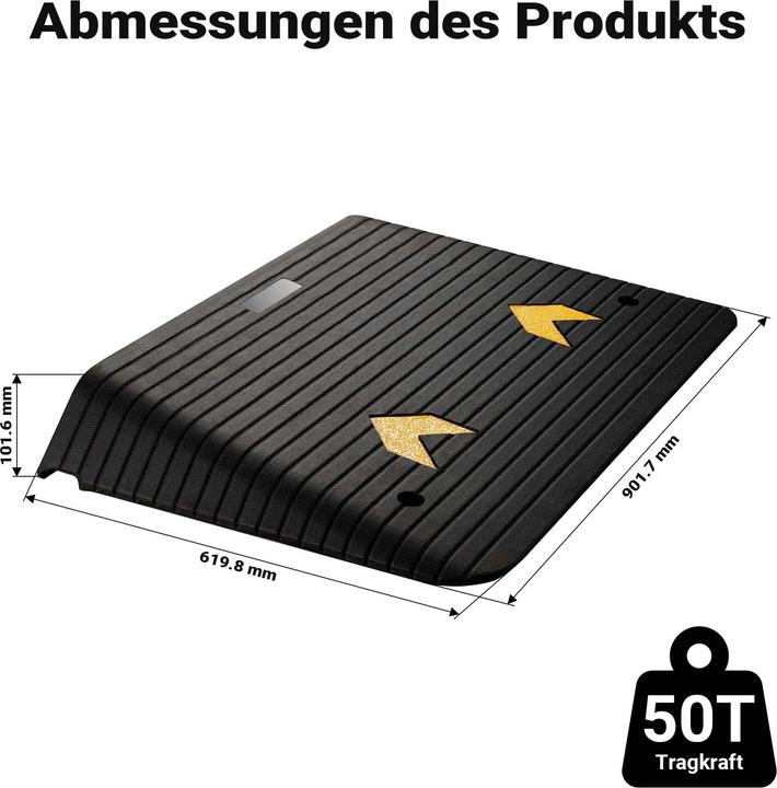 Produktbild Wiltec Schwellenrampe Gummi 902x620x102mm Rampe 50t Auffahrrampe Rollstuhl Auto