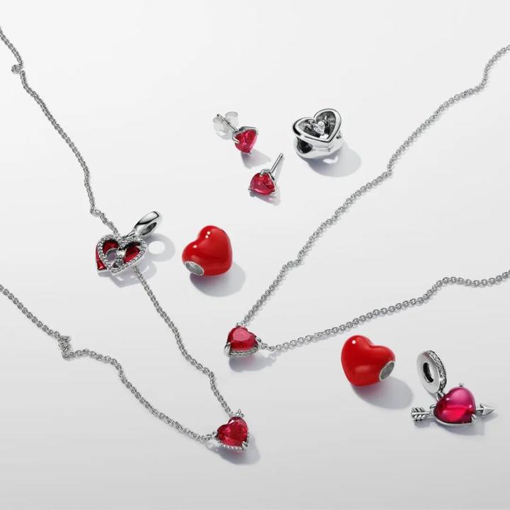 Immagine prodotto Pandora Ciondolo doppio con cuore rosso e buco della serratura (Argento 925, Smalto)