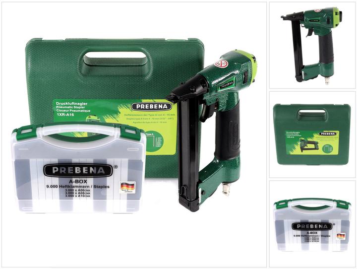 Actual product image Prebena 1XR-A16 Air pressure air nailer in carrying case + A-BOX 9,000 staples / Staples