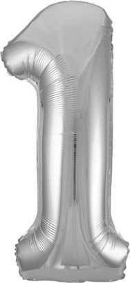 MICA Festival Folienballon Zahl 1 silber - ca. 86 cm