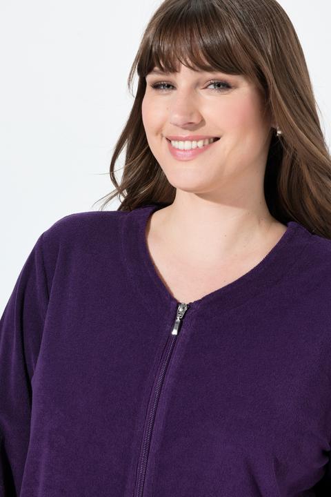 Image du produit Ulla Popken Peignoir en tissu éponge, doux et confortable - fermeture à glissière à double sens (74)