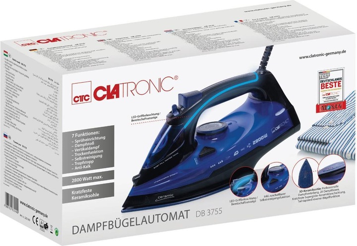 Actual product image Clatronic Steam iron DB 3755 ceramic soleplate (2800 W)