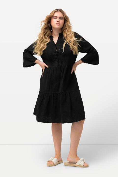 Produktbild Ulla Popken Musselin-Kleid, A-Linie, Tunika-Ausschnitt, 3/4-Arm (50, 52)