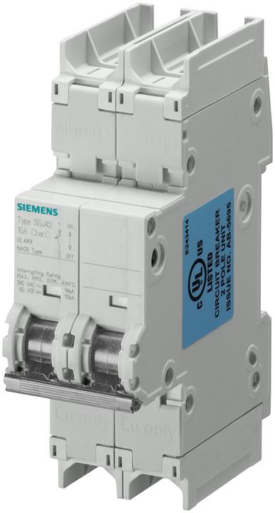 Actual product image Siemens SIEM 5SJ4218-7HG41 Miniature circuit breaker 240V 14kA, 2-pole C, 15A, T=70mm according to U