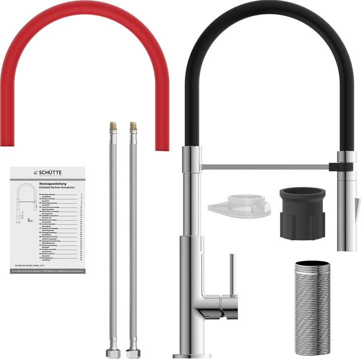 Image du produit Schütte Robinet Cuisine STILO Robinet d'évier Chrome Noir Chrome Rouge Pivotant 79180
