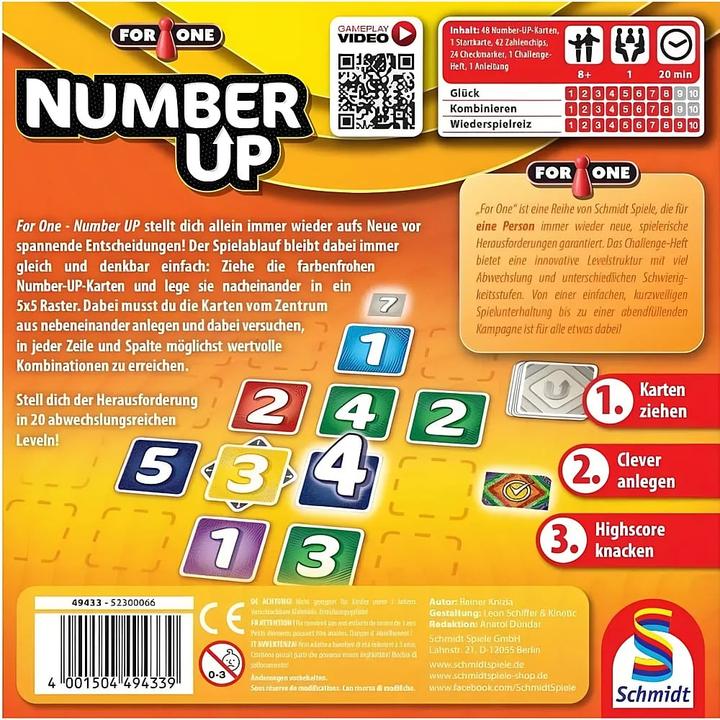 Actual product image Schmidt Spiele For One Number UP (d) (German, 1 Players)