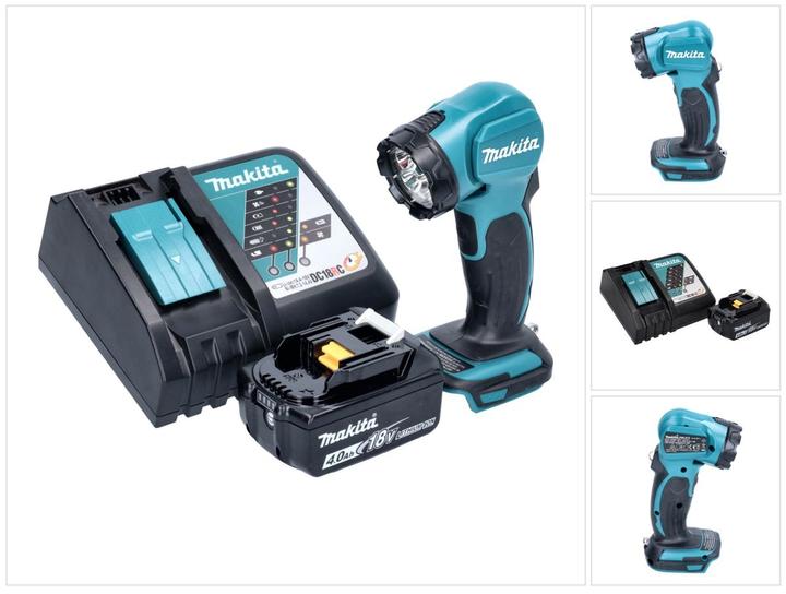 1x Makita DEADML 815 LED Akku Handleuchte, 1x Makita BL 1840 B 18 V 4,0 Ah Akku, 1x Makita DC 18 RC Ladegerät
