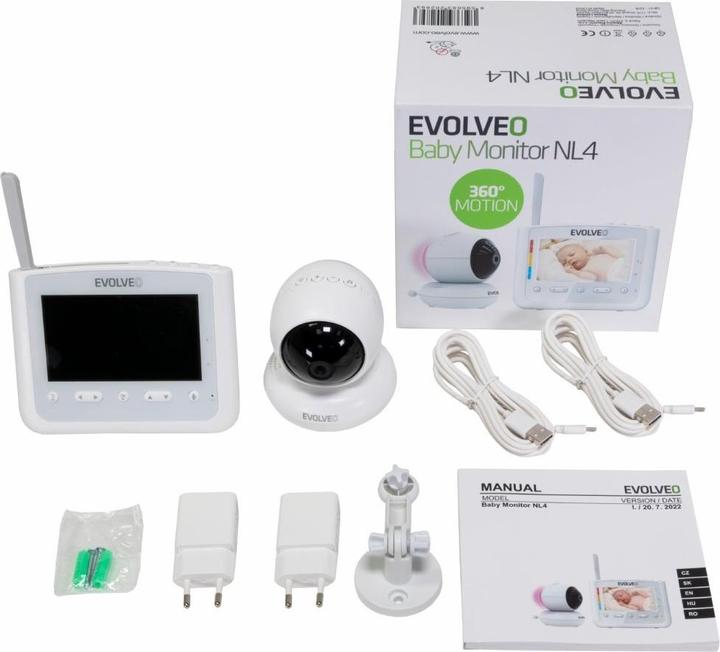 Produktbild Evolveo BabyMonitor NL4, Dětská chůvička s nočním světlem a otočnou kamerou (Babyphone mit Kamera, 300 m)