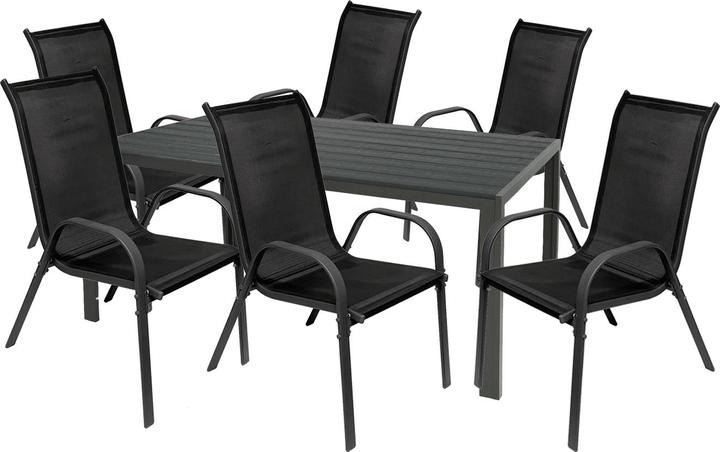 Actual product image Mojawo Garden Set Seating Set 7-piece 180x90cm Aluminium Non-Wood Anthracite/Anthracite/Black (180 x 90 x 74 cm)