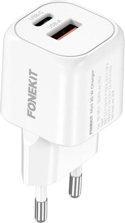 Image du produit FoneKit Mini 20W Charger, USB-C + USB-A, white (20 W, 2 ports)