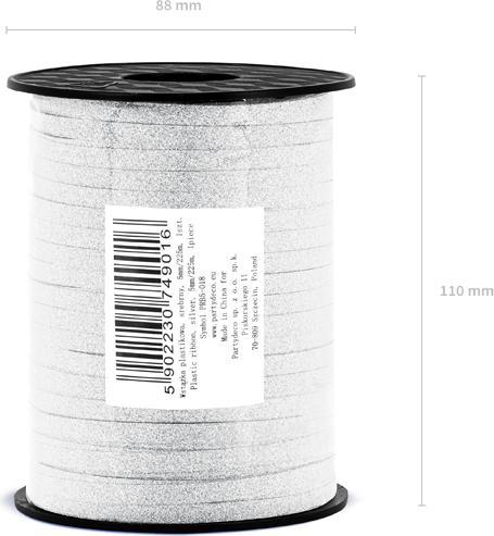 Actual product image Partydeco Plastic ribbon, silver, 5mm/225m (1 pkt / 1 pc.) (Gift ribbon, 1 x)